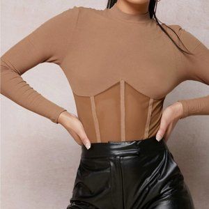 NWOT Bodysuit - SHEIN Stand Collar Mesh Insert Bodysuit